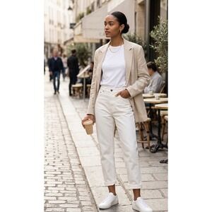 6397 Shorty Jeans White 25 High Rise Cropped Tapered Relaxed Baggy Italy New